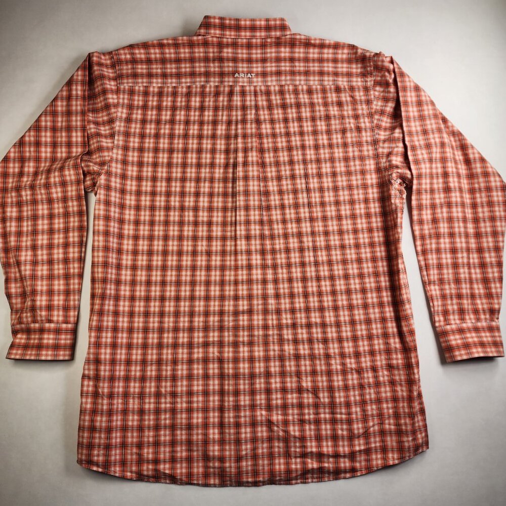 Ariat Pro Series Men's XLT Tall Orange and White Plaid L/S Western Country - Picture 5 of 11
